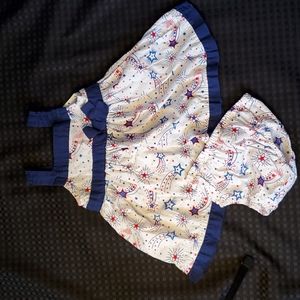 Sweet heart, patriotic, red, white, blue, fireworks, set, dress, size 3/6 months